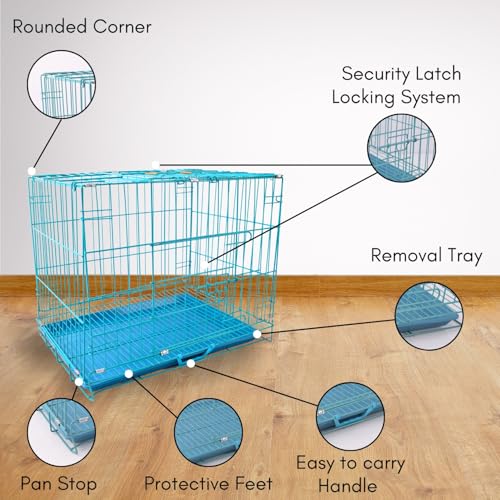 Image of woofy Pet Cage Double Door Heavy Duty Folding Metal Cage Removal Tray for Small Size Dogs and Puppies, Cat, Rabbit - 24 Inch (Sky Blue)