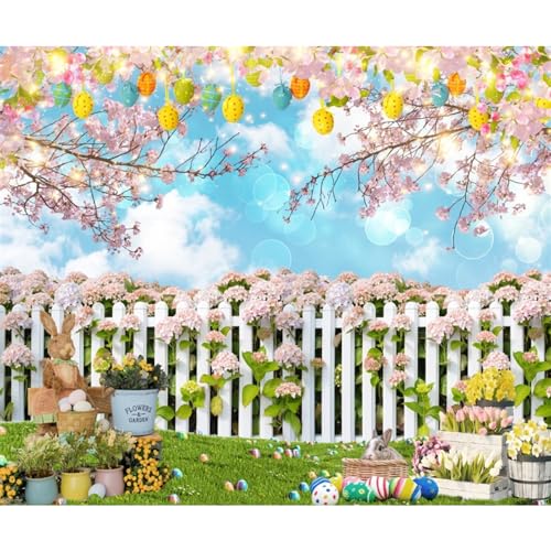 Toile de fond de Pâques 3x2,4m en tissu avec œuf et lapin pour studio photo