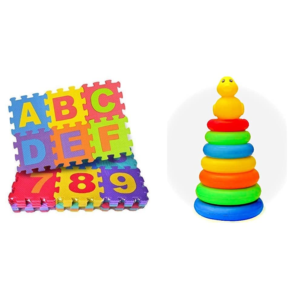 ToysBuddy 36 Pieces Mini Puzzle Foam Mat & Storio Learning Stacking Multicolour 7 Rings Baby Toys (B0BMV67CPX) Amazon Price History, Amazon Price Tracker