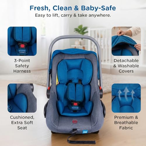 Image of Mee Mee 4-in-1 Infant /Baby Car Seat & Carry Cot with Canopy, Convertible to Car seat, Rocking Chair, Carry Cot & Feeding Chair, 0 to 15 Months | Weight Capacity Upto 13 Kg (Acid Blue)
