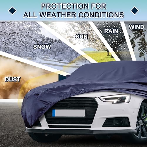 Image of Navy Blue Heavy Duty Waterproof Car Cover for Sedan 185 inch-191 inch - All-Weather UV Protected Outdoor Full Exterior Cover with Sun /Snow /Rain Resistance