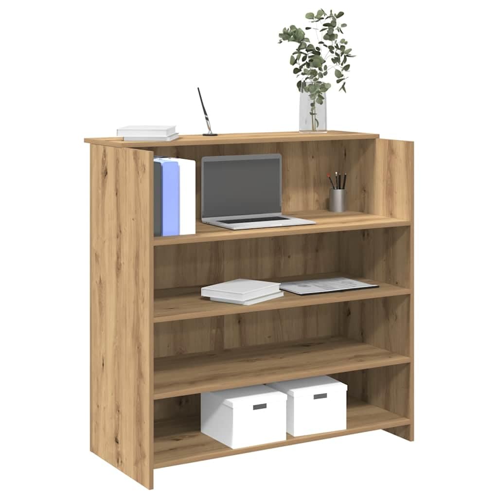 Hothingwell Ufficio Ricezione Chene Artigianale 100 x 50 x 103,5 cm Legno Ingenierie | Scaffali integrati, piano di lavoro alto, discreto, versatile per ufficio, hotel, clinica