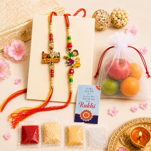 Image of Yuvraj Designer Rakhi for Brother Set of 2 | Handmade Pearl & Crystal Bead Rakhi | Raksha Bandhan Gift Box with Roli Chawal