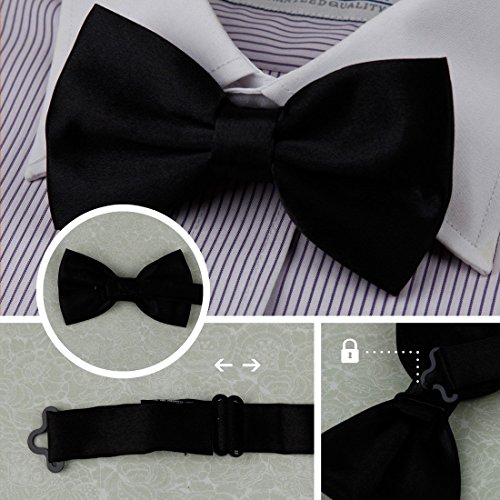 Dan Smith Multi-Color Bow Tie For Party Feel Silk Pre-Tied Bowtie 25.6"-Neck-Size Clip-On Adjustable Pak DBF2007 Black,Dark Red,Blue Violet,Dark Green,White Solid