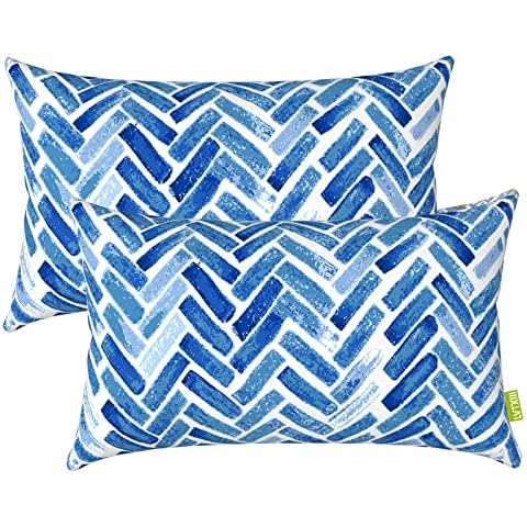 LVTXIII Outdoor/Indoor Lumbar Pillow Covers, Patio Garden Decorative Lumbar Pillow Covers, All Weather Cushion Cases for Sofa, Patio Couch Decoration 12x20 Inch, 2 Pack, Blue Brick Cover