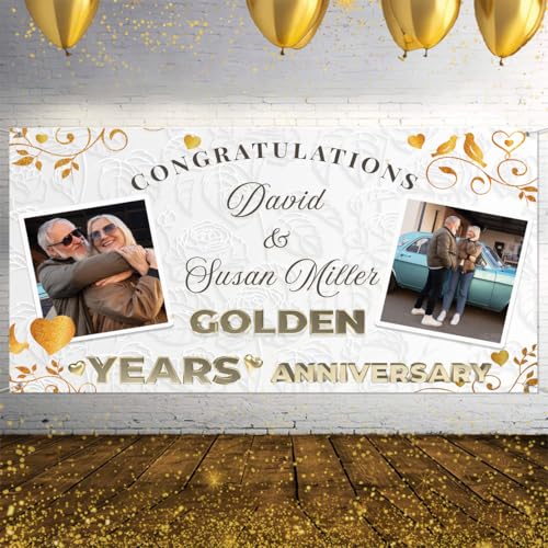 Golden Happy 50th Anniversary Banner – Elegant White and Gold