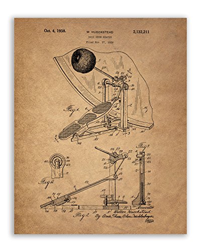Drum Patent Prints - Set of 4 (8 inches x 10 inches) Photos Vintage Wall Art Decor