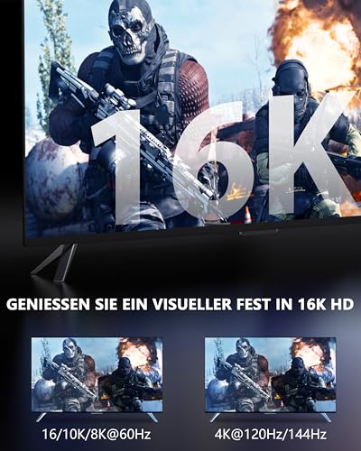 CONMDEX 16K HDMI 2.2 Kabel 2M – 96 Gbit/s Ultra High Speed, 8K@120 Hz/144 Hz, 4K@240 Hz, eARC, HDR, VRR – Für PS5, Xbox, Grafikkarten, TV, Monitor & Soundbar