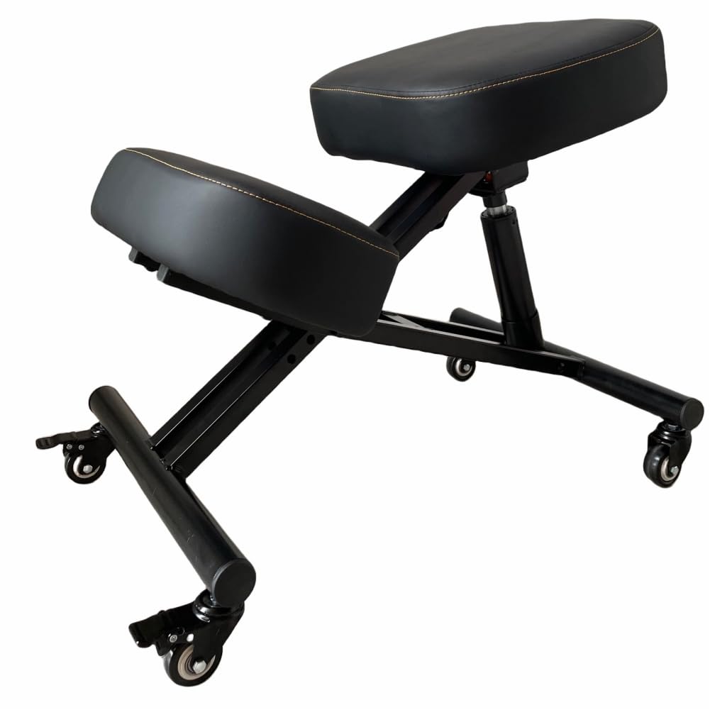 BLACK POINT O'kneel Basic Ergonomischer Kniestuhl aus Öko-Leder für Zuhause und Büro. Bürostuhl ergonomisch (inklusive schwarzem Leinenbezug)