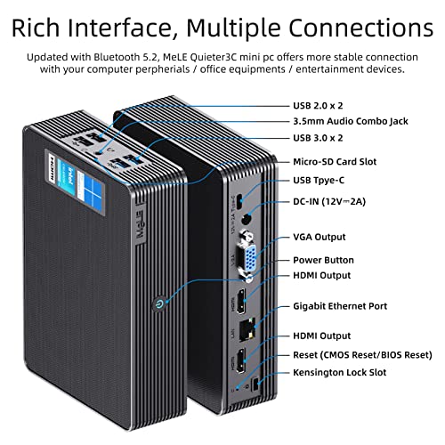 Mini Pc,Mele Quieter Hd3 Fanless Mini Pc Celeron N5105 16Gb Lpddr4 512Gb Rom Small Desktop Computer Micro Form Factor Pc With Wifi 6,Bt 5.2,Gigabit Ethernet,Usb 3.0,Dual 4K Hdmi,1X Vga For Office/Home #TOP7
