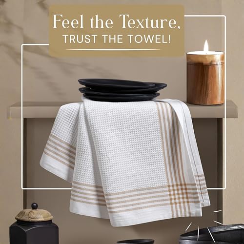 Image of Waffle White & Beige Kitchen Dish Towels 4 Pack, 100% Cotton, 16x26 inches, Durable Dish Cloths Set, Quick Dry Kitchen Rags, Everyday Use Cooking and Cleaning Hand Towels, Bar Towel