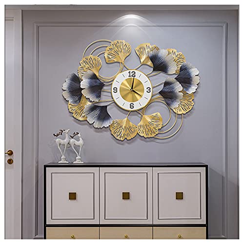 Horloge murale décorative moderne motif feuille de ginkgo en métal