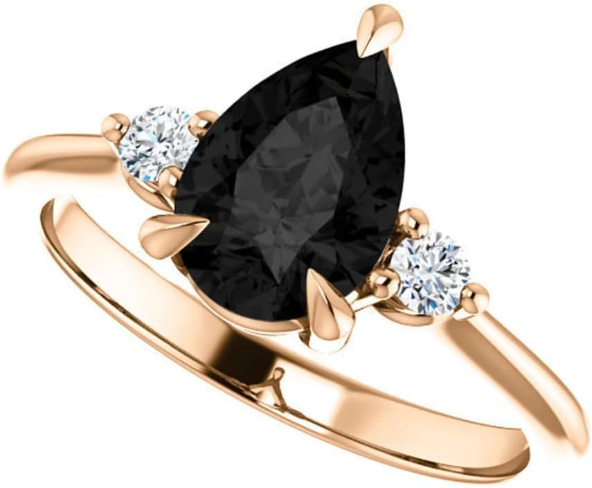 1CT-3CT Pear Cut Solitaire Three Stone Anniversary Ring Black Onyx Handmade Engagement Ring for Women Wedding Gifts for Her Black Diamond Ring 925 Silver/10K/14K/18K Solid Gold