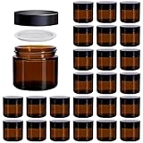 Galssmagic 2 oz Amber Glass Jars with Lids,24 Pack 2oz Small Glass Jars with Inner Liners and Black Lids,Travel Jars for Cosmetics Container,Cream Lotion,Body Scrub, Lotion
