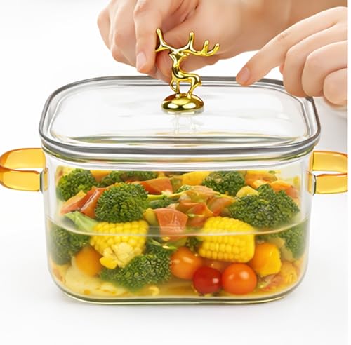 Image of bellemax 1pcs Set of 1500 ml Each Casserole with Glass lid Microwave Oven Safe Serving Bowl Tempered Glass, for Rice and Boiling Food Multipurpose (BM-01)
