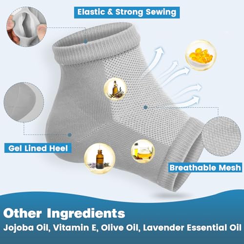 Image of TEAWOO 6 Pairs Grey Moisturizing Heel Socks for Cracked Heel Treatment