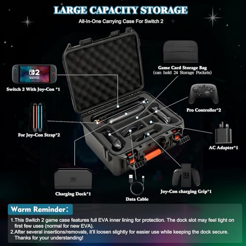 FACFUEL Switch 2 Case, All-In-One Carrying Case for Nintendo Switch 2 System (2025), Waterproof Hard Shell Travel Organizer Box with EVA Lining, Holds Console, Dock, Pro Controller and Accessories - Image 4