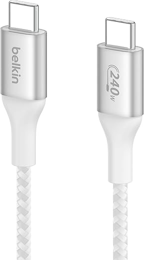 Belkin USB-C to USB-C Braided 3.3 feet (1 meters) 240W PD, Fast Charge and Sync Type C Cable for iPhone 15 Series, Macbook, USB-C Laptops, other…