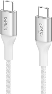Belkin BoostCharge USB-C to USB-C Power charger cable, USB-IF certified fast charging cable with 240W Power Delivery for iPhone 15, MacBook, Chromebook, Samsung Galaxy, iPad, Pixel & More - 1m, white