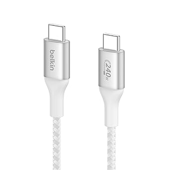 Belkin BoostCharge USB-C to USB-C Power Cable 2M/6.6ft Fast Charging Cable 240W Power Delivery USB-IF for MacBook Pro, iPad, iPhone 16 Series, Galaxy S25 Series, Nintendo Switch 2 & More - White
