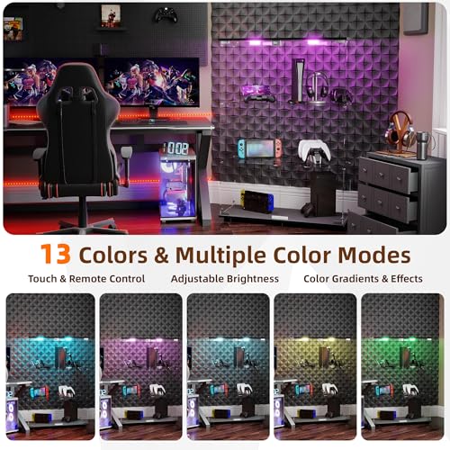 HAMBING Glass Display Cabinet with Lock - 2-Door 3-Tier Curio Cabinet, Solid Wood & Tempered Glass Showcase, 13-Color tap Lights, Quick 30-Min Assembly, Storage Cabinet for Living Room Bedroom Office