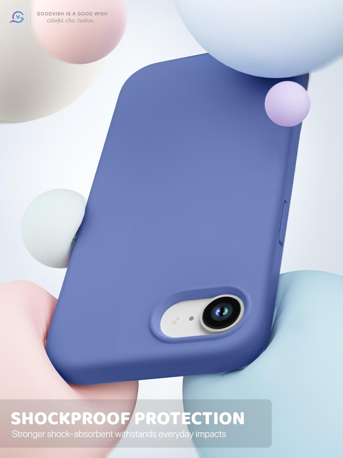 GOODVISH 3 in 1 Silicone Cover per iPhone 16e 6.1", Custodia con 2 Pellicola Vetro Temperato [Protezione Fotocamera] Protezione Anticaduta Case per Cellulare Antiurto Resistente, Blu