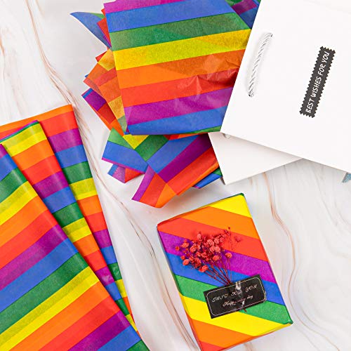 Whaline 100 Sheet Rainbow Tissue Paper Crepe Paper Colorful Stripes Art Tissue Bulk Colored Gift Wrapping Paper For Diy Art Craft Gay Pride Party Gift Bags Birthday Wedding Favors #TOP3