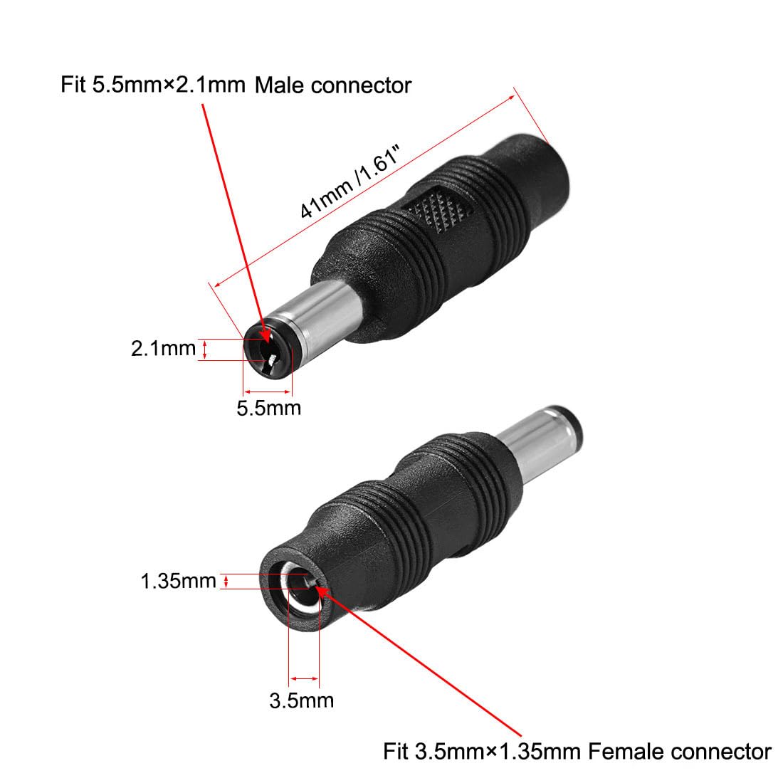 sourcing map 5pcs DC Puissance Connecteur Adaptateur 5.5mm x 2.1mm Mâle Bouchon à 3.5mm x 1.35mm Femelle Jack Convertisseur pour Portable CCTV Caméra éclairage Bande Noir