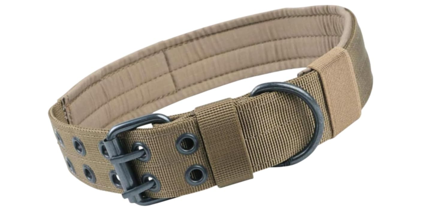 Collier tactique pour chien en nylon robuste et confort premium pour grand chien - Khaki L