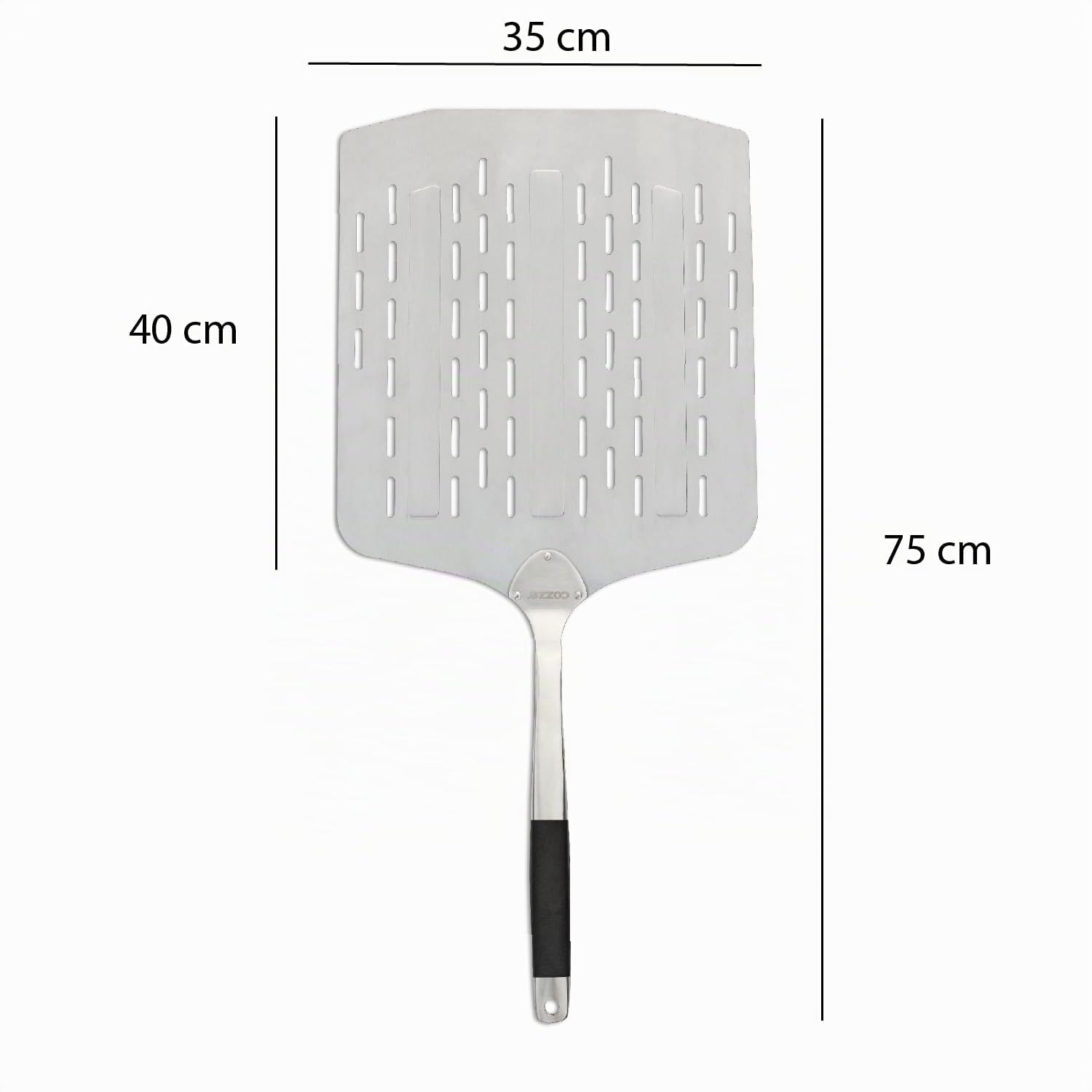 cozze® Pelle à Pizza légère avec des Trous 75 x 40 x 35 cm en Aluminium, Noir