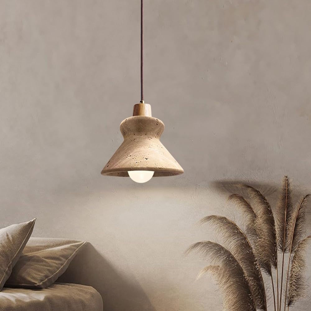 HUAYUSEDF Japanese Cone Yellow Travertine Pendant Light Fixture Kitchen Over Island Hanging Lamp Industrial Vintage Farmhouse Chandelier for Restaurant Bar Cafe