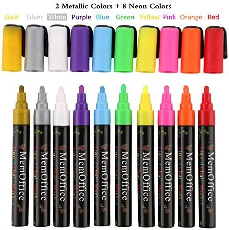 MemOffice Liquid Chalk Markers, Wet Erase, 10 Colors