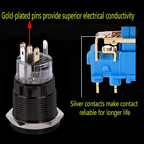 Esupport Black 19Mm 12V 5A Power Symbol Angel Eye Halo Car Purple Led Light Metal Push Button Toggle Switch Socket Plug Wire Waterproof #TOP1