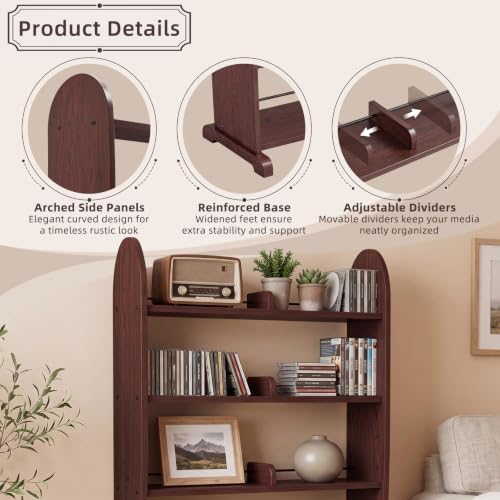 LELELINKY 5-Tier DVD Storage Cabinet, DVD Shelf and CD Rack, Walnut - 4