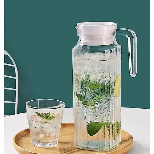 Image of Wringo Premium Glass Water Jug - 1.2 LTR, Transparent, Hot Cold Water Glass Pitcher with Lid Water Jug, Iced Tea, Milk and Juice Beverage Carafe, Lemon Jug 1200ML (Set of 1) (WQ-11)