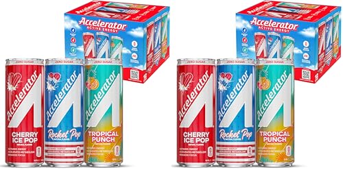 Image of Accelerator Energy Drink, Variety Pack 12oz can, Zero Sugar, Sustained Energy from 100% Natural Caffeine (200mg from Green Coffee Bean & Green Tea extract) (Pack of 24)