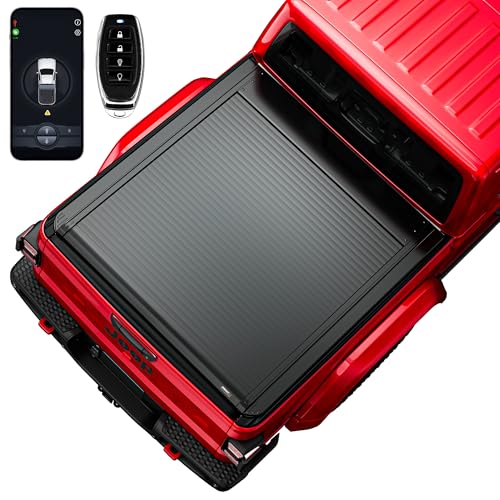Image of ONINE Electric Power Retractable Truck Bed Tonneau Cover Custom fit 2020-2026 Jeep Gladiator JT 5ft Bed(60.3 inch), Aluminum Matte Black Slat, Remote Control, Weatherproof & Secure