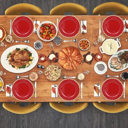 SforGUVA Red Scallop Charger Plates, Set of 6 Plastic Wedding Bulk Plate Charges for Dinner Plates, Table Decoration, Holiday, Thanksgiving, Christmas. — view 6