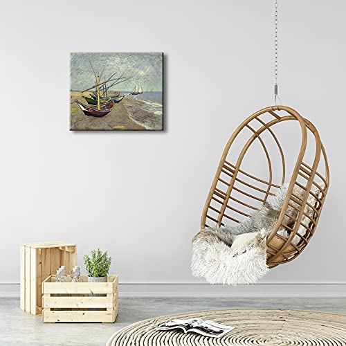 Wieco Art Fishing Boats On The Beach At Les Saintes Maries Large Modern Framed Giclee Canvas Prints Of Van Gogh Oil Paintings Seascape Pictures On Canvas Wall Art For Bedroom Kitchen Home Decor #TOP1