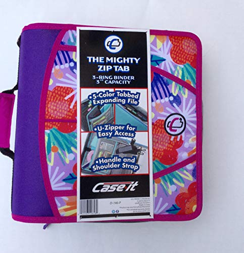 Case-it Mighty Zip Tab 3-Inch Zipper Binder, Purple and Pink Floral (D-146-P)