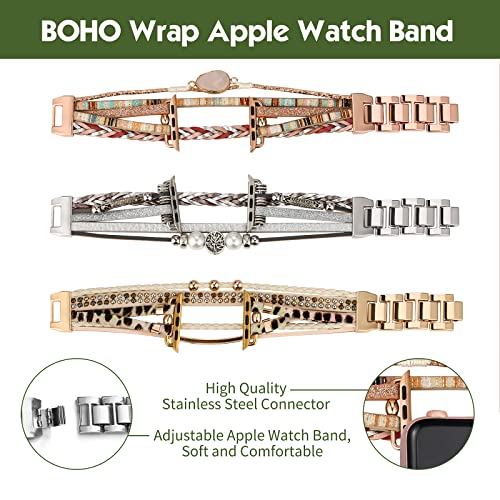 Charmingo Boho Leather Wrap Bands Compatible With Apple Watch Band Bracelet For Women Men 42Mm/44Mm/45Mm/49Mm, Multilayer Apple Watch Strap For Iwatch Band Series 8/7/6/5/4/3/2/1/Se Ultra, Black #TOP2