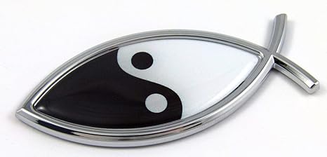 Jesus Fish Yin Yang Car Bike Auto Chrome Emblem Decal Sticker Ichtus Pisces