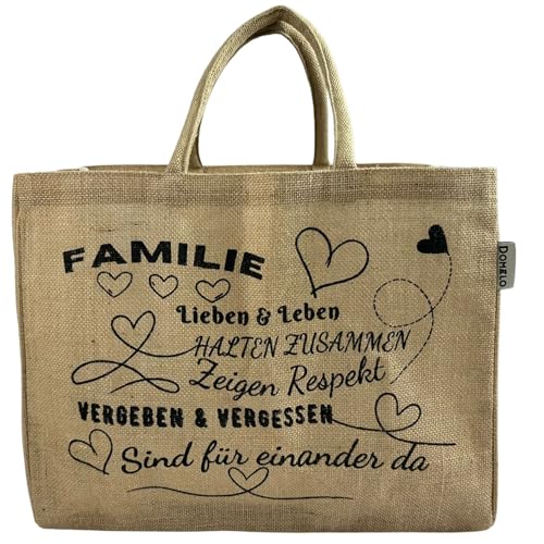 Domelo Einkaufskörbe. Bedruckte Einkaufstasche. Jute Tasche groß. Korbtasche, wasserabweisenden Strandtasche. Jutetaschen Shopper als Shopping bag. Tragetasche (Familie)