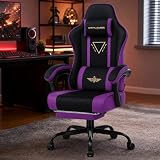 GTPLAYER Fotel gamingowy, ergonomiczny fotel gamingowy, krzesło do biurka z powierzchnią z materiału, poduszka sprężynowa, podłokietniki łączące i podnóżek, 150 kg, Fioletowy