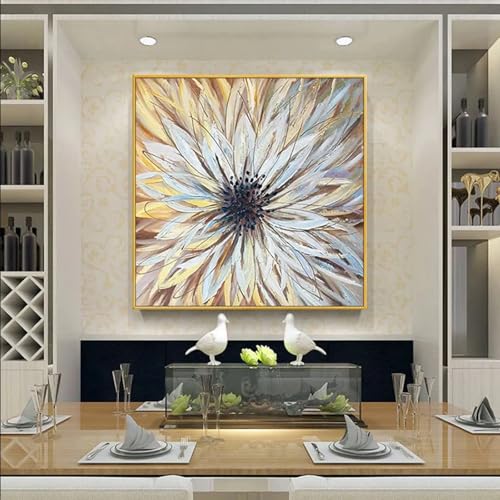 Affiches et impressions abstraites de fleurs blanches dorées 65x65cm - 2
