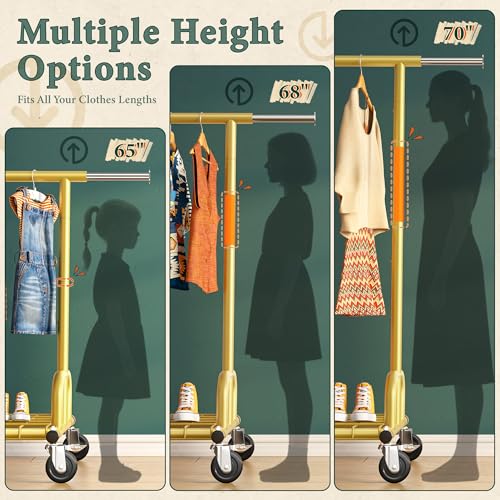 Image of Raybee Gold Clothing Rack, 530LBS Heavy Duty, Space-Saving Storage