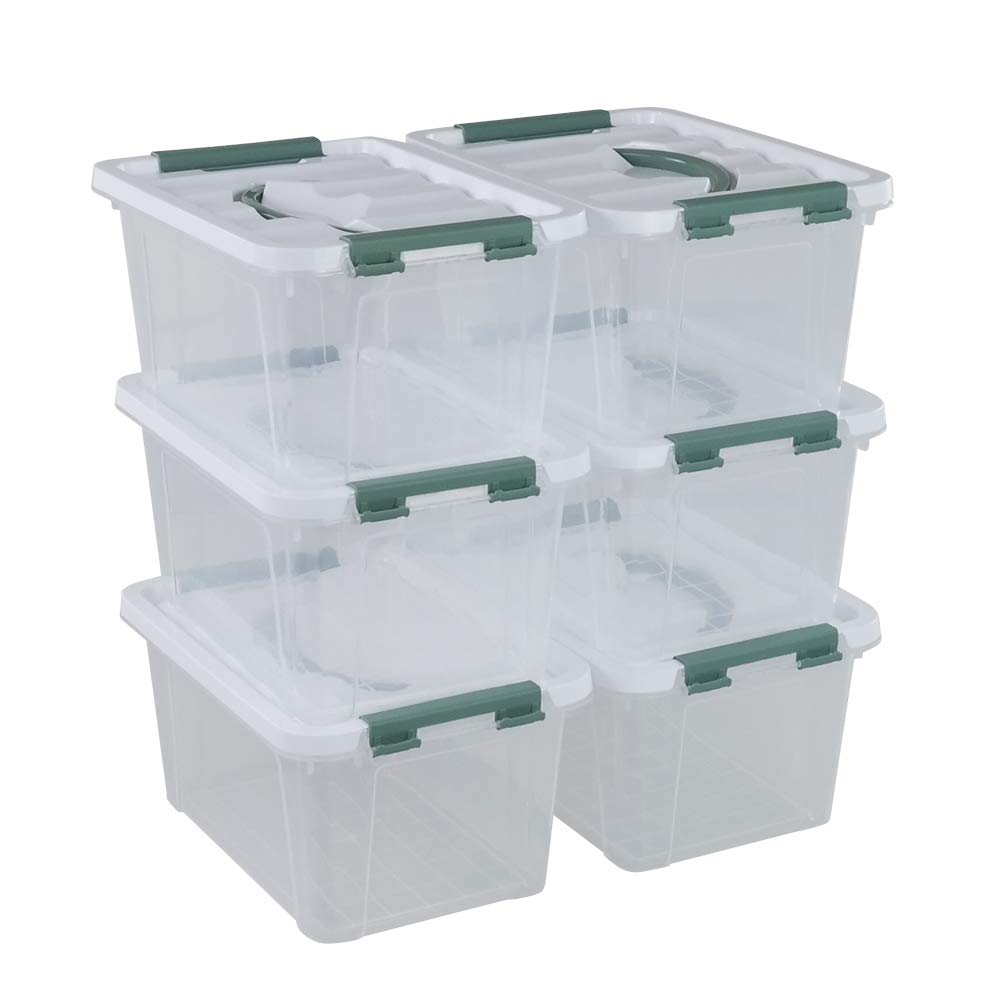 5.5L Aufbewahrungsboxen aus Plastik, 6-pack Kisten mit Deckel (Grüner Griff)