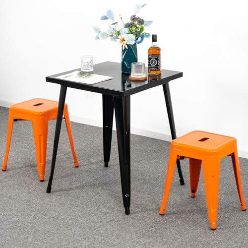 Image of Brage Living 18 Inch Industrial Metal Stools Set of 2, Short Stackable Classroom Stools, Backless Metal Dining Chairs for Indoor Outdoor Kitchen (Orange)