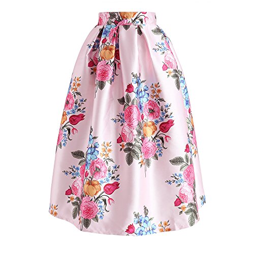 Chicwish Women's Pink Floral Bouquet Printed Midi Skirt