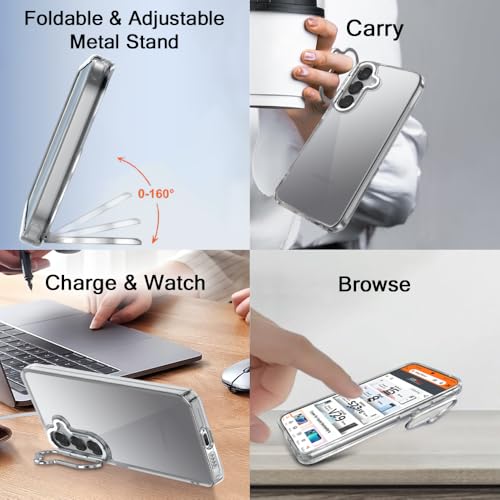 Image of TheGiftKart Hybrid Back Cover Case for Samsung Galaxy S25 / S24 5G | Built-in Stand | Shockproof Hard Back Case Cover for Samsung S25 / S24 5G (PC & TPU, Clear Back, Transparent Sides)
